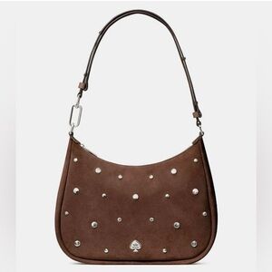 Kate Spade Kayla large brown suede studded shoulder bag